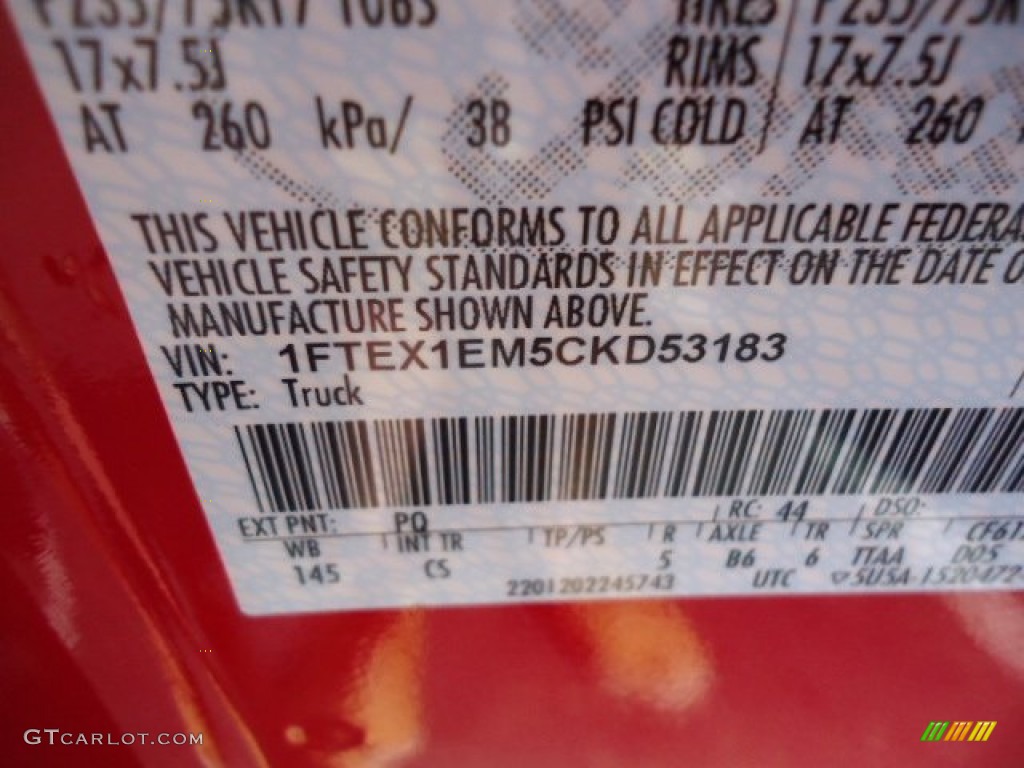 2012 F150 Color Code PQ for Race Red Photo #64151176