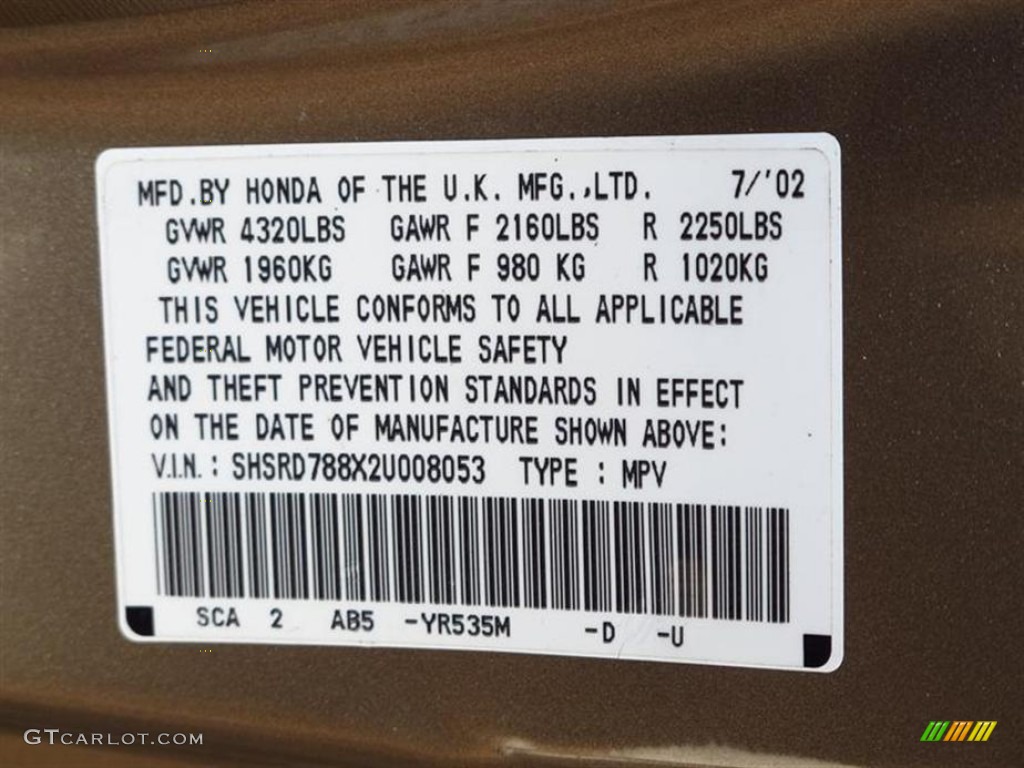 2002 Honda CR-V EX 4WD Parts Photos