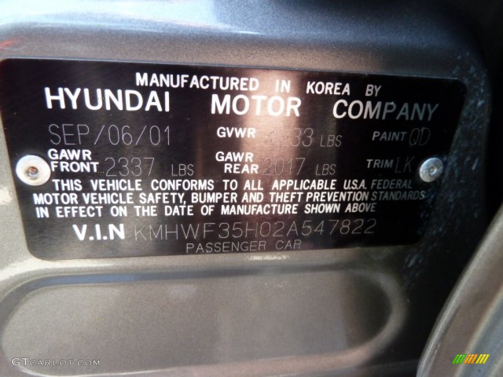 2002 Sonata GLS V6 - Slate Gray / Black photo #19