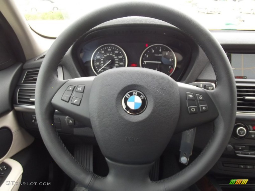 2013 BMW X5 xDrive 35i Oyster Steering Wheel Photo #64183756