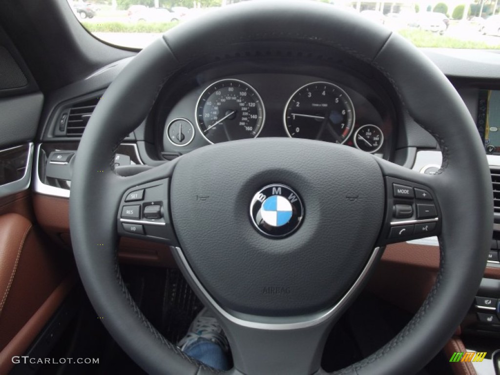 2012 BMW 5 Series 535i Sedan Cinnamon Brown Steering Wheel Photo #64184096