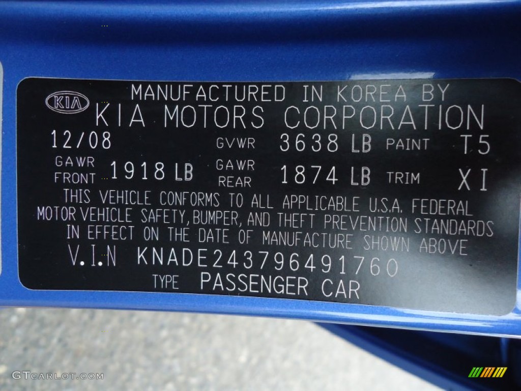 2009 Kia Rio Rio5 SX Hatchback Color Code Photos