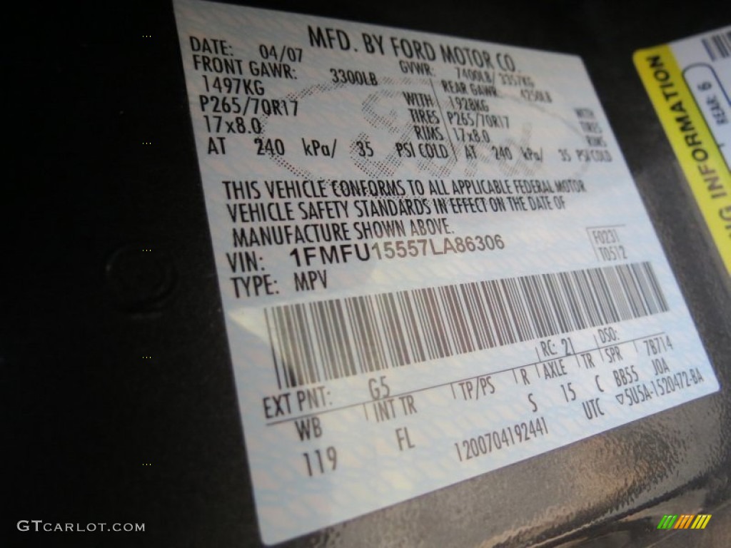 2007 Expedition Color Code G5 for Carbon Metallic Photo #64209625