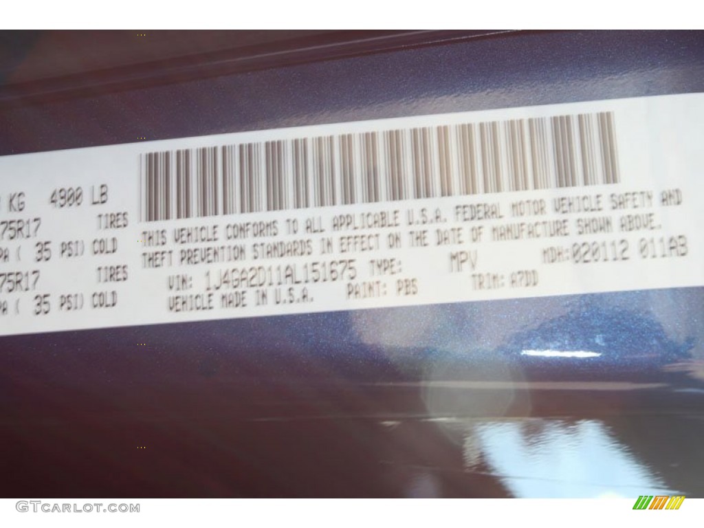 2010 Wrangler Color Code PBS for Deep Water Blue Pearl Photo #64213464