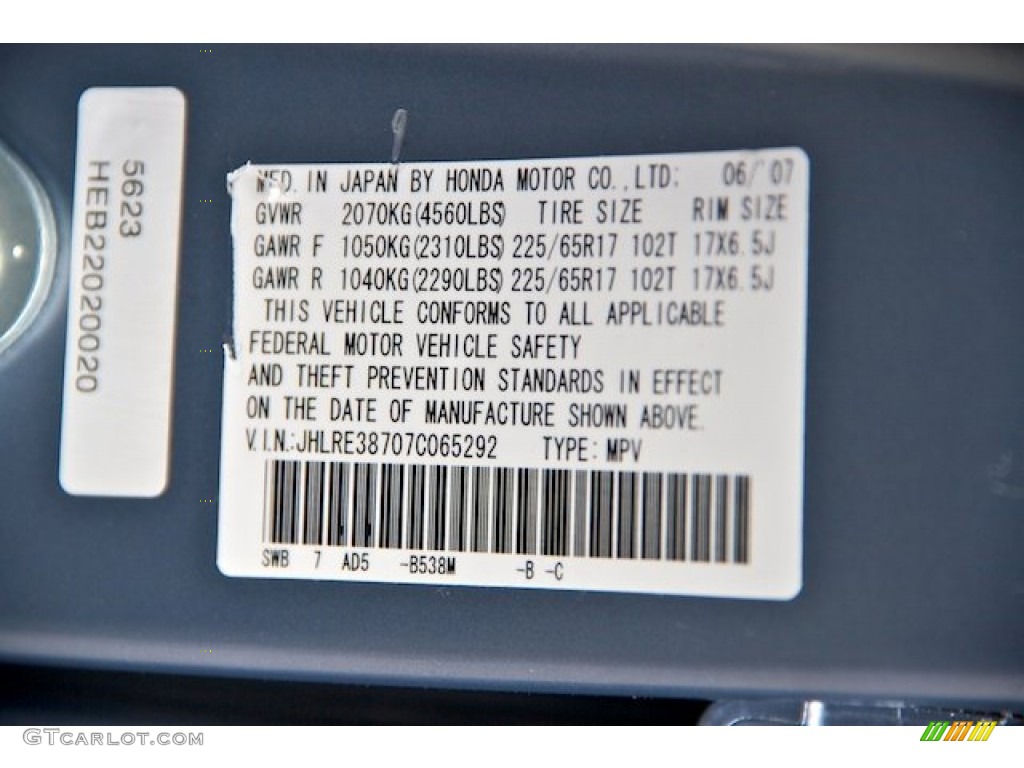 2007 CR-V Color Code B538M for Glacier Blue Metallic Photo #64226690