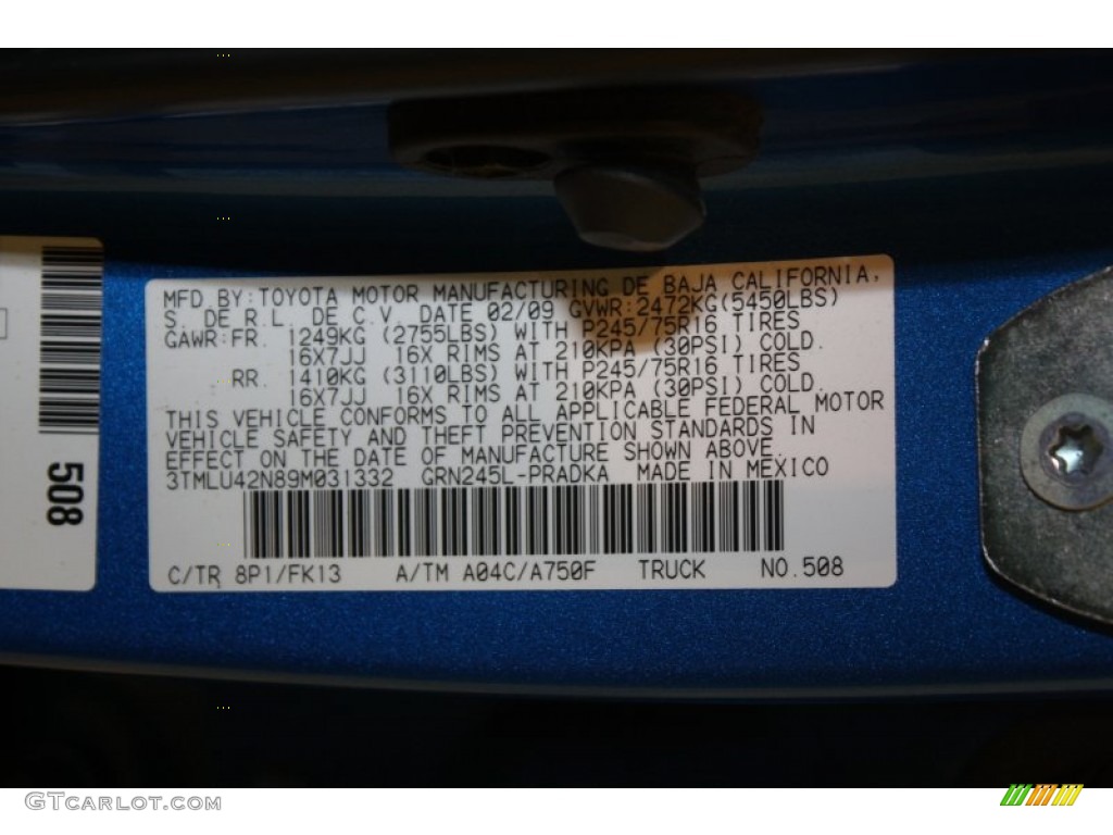2009 Tacoma Color Code 8P1 for Speedway Blue Metallic Photo #64227590
