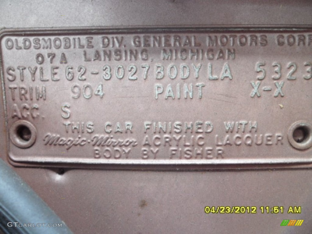 1962 Oldsmobile Cutlass F-85 2 Door Convertible Color Code Photos