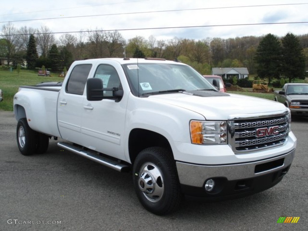 Summit White 2012 GMC Sierra 3500HD SLT Crew Cab 4x4 Dually Exterior Photo #64234828