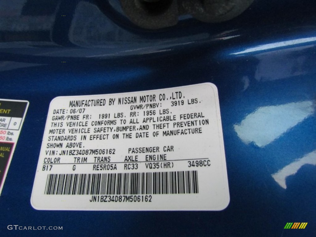 2007 350Z Enthusiast Coupe - Daytona Blue Metallic / Charcoal photo #12