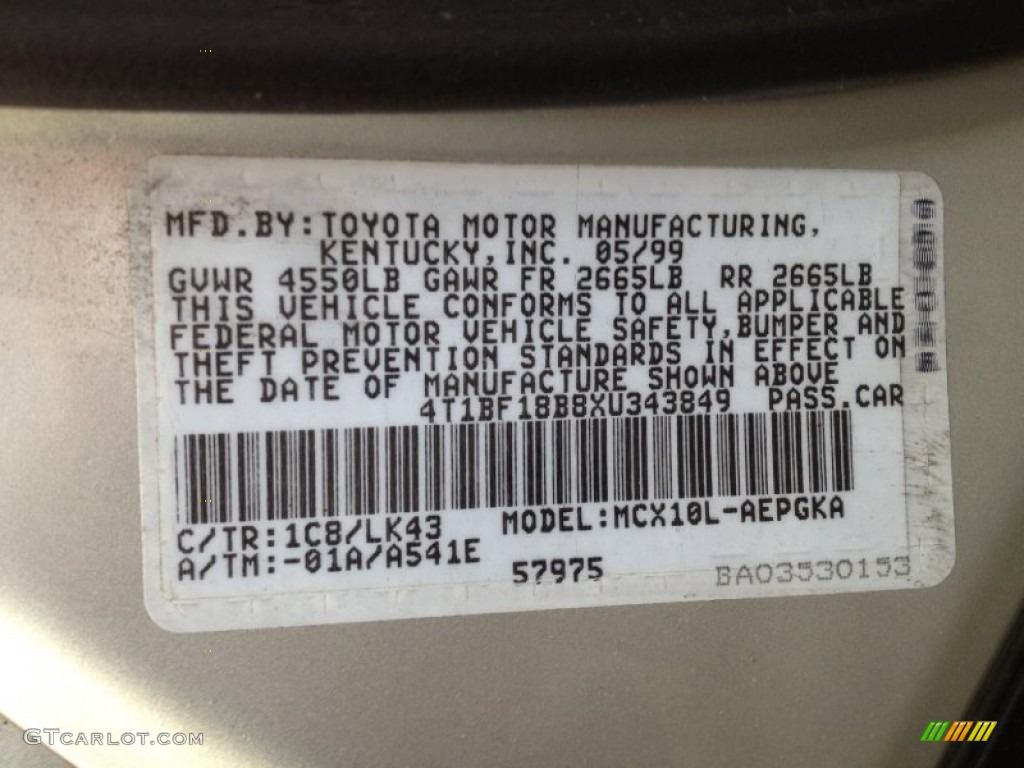 1999 Avalon Color Code 1C8 for Lunar Mist Metallic Photo #64255049