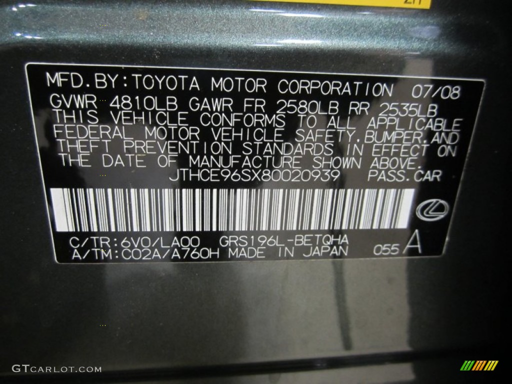 2008 Lexus GS 350 AWD Color Code Photos