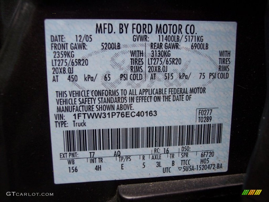 2006 F350 Super Duty Color Code T7 for Dark Stone Metallic Photo #64263344