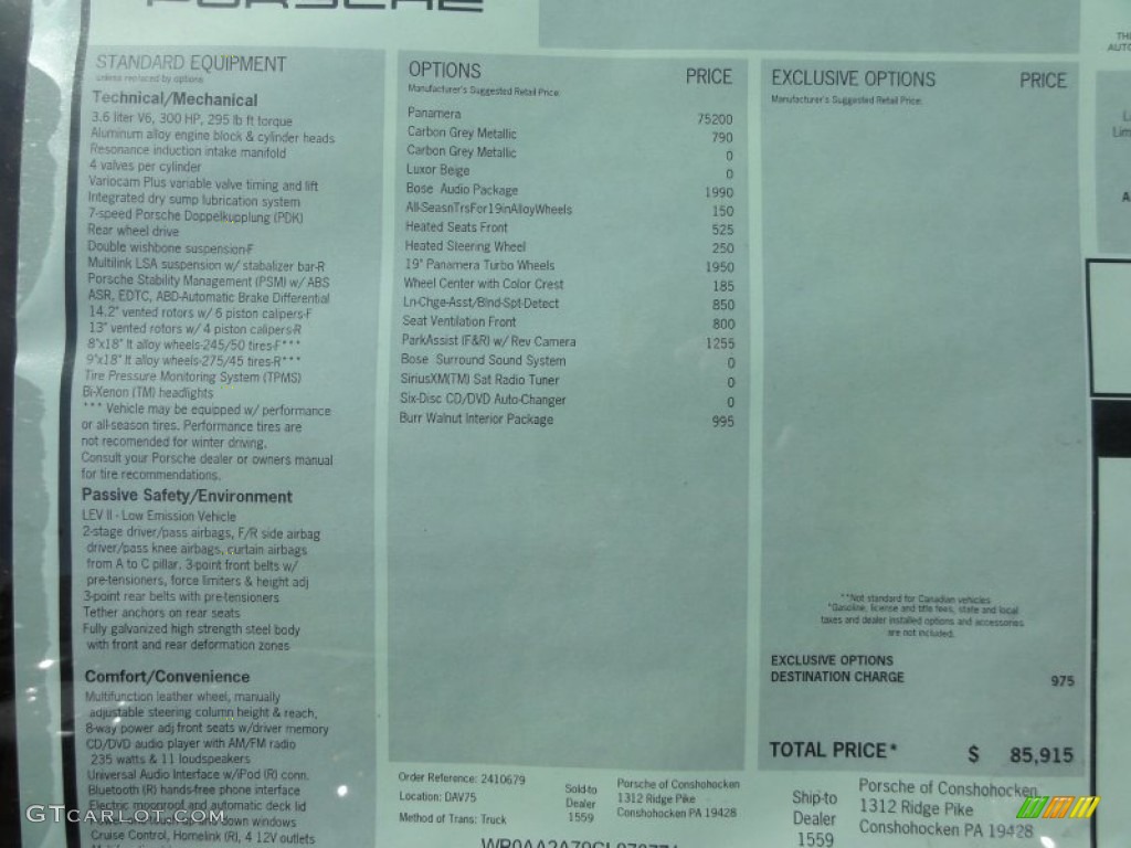 2012 Porsche Panamera 4 Window Sticker Photo #64271969