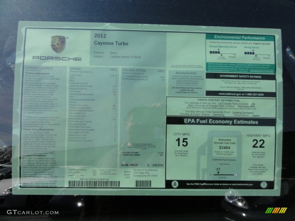 2012 Porsche Cayenne Turbo Window Sticker Photo #64272446