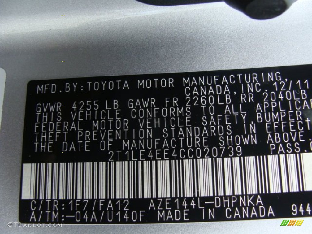 2012 Matrix Color Code 1F7 for Classic Silver Metallic Photo #64274410