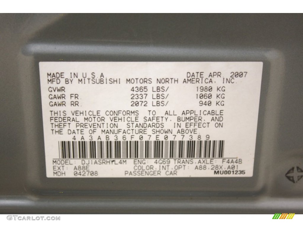 2007 Mitsubishi Galant DE Color Code Photos