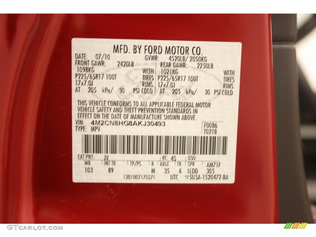 2010 Mariner Color Code JV for Sangria Red Metallic Photo #64285199
