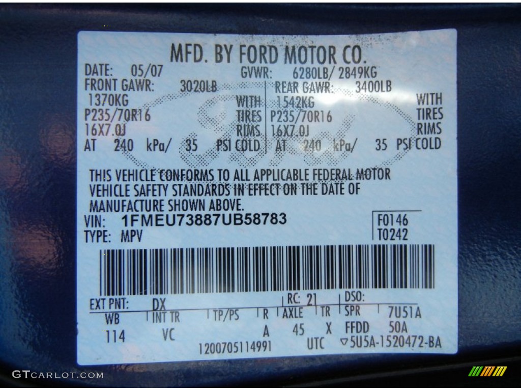 2007 Explorer Color Code DX for Dark Blue Pearl Metallic Photo #64308648