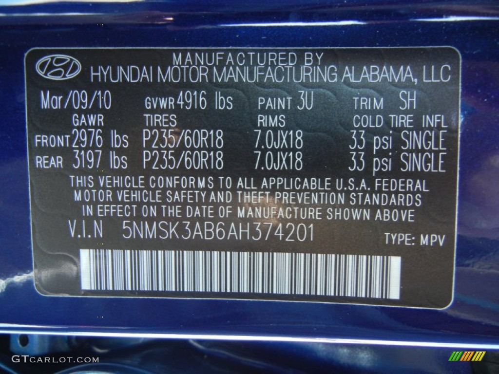 2010 Hyundai Santa Fe Limited Color Code Photos