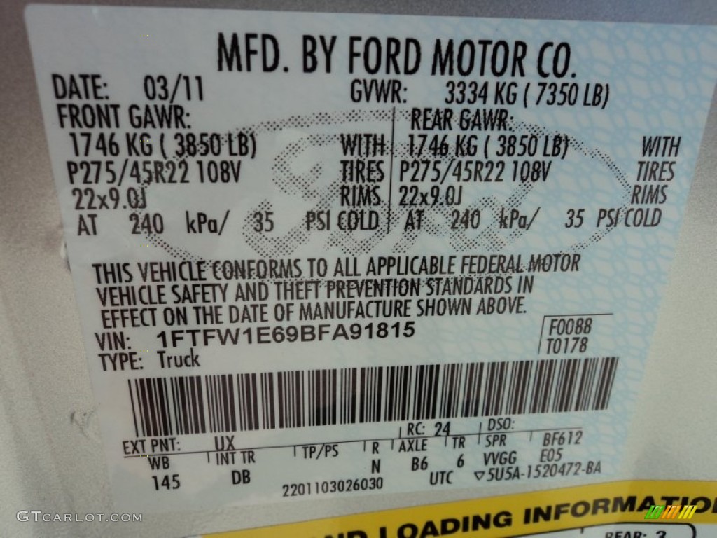 2011 F150 Color Code UX for Ingot Silver Metallic Photo #64314058