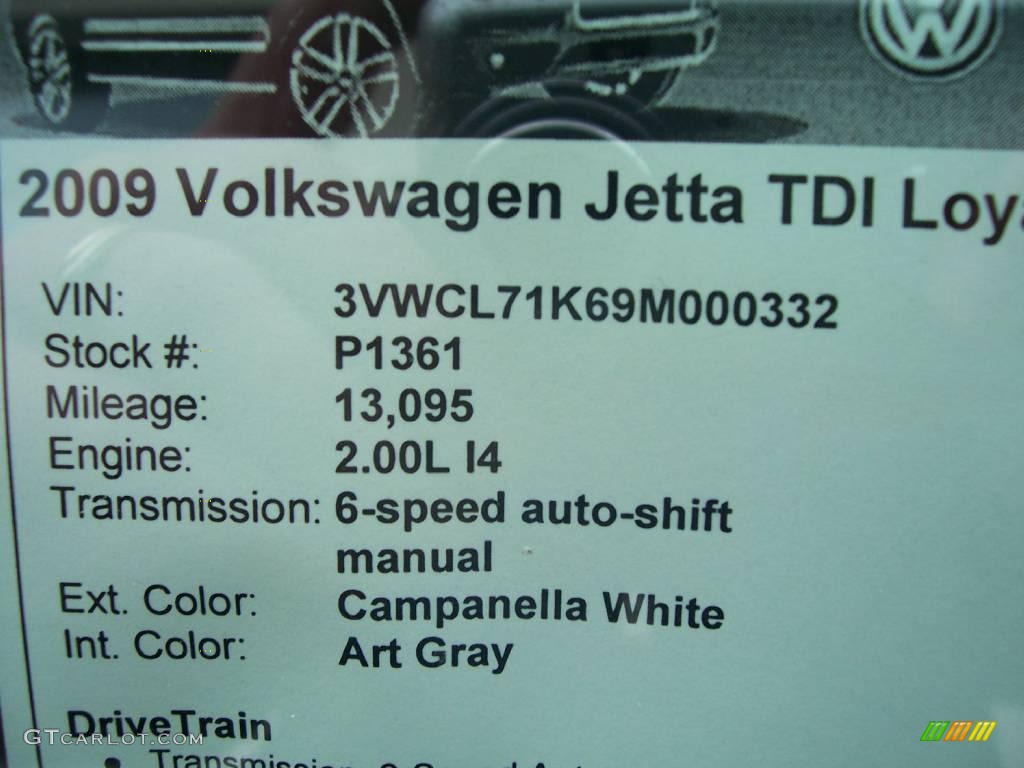 2009 Jetta TDI Sedan - Candy White / Art Grey photo #23