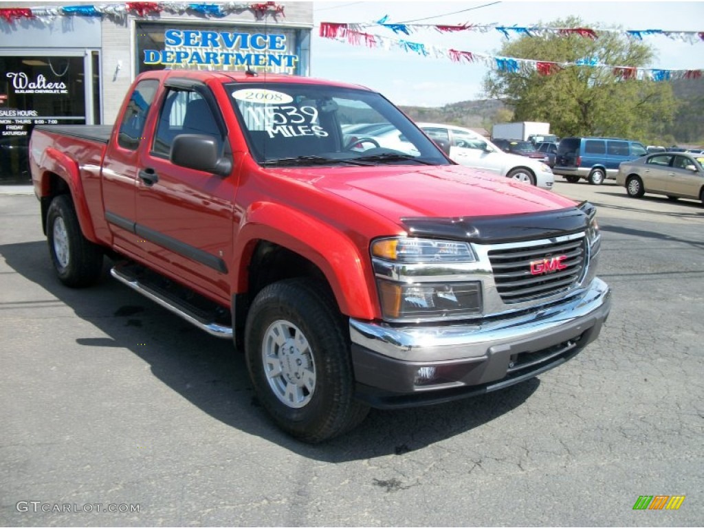 2008 Canyon SLE Extended Cab 4x4 - Red Orange Metallic / Ebony photo #2