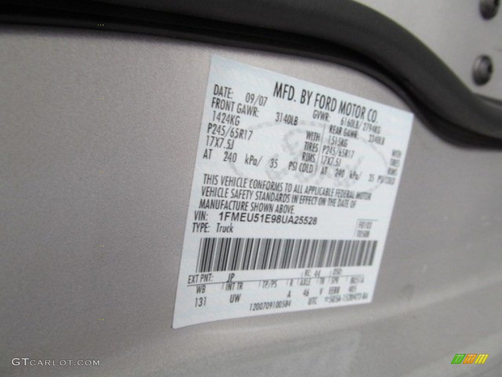 2008 Ford Explorer Sport Trac XLT 4x4 Color Code Photos