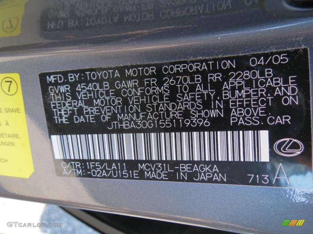 2005 ES Color Code 1F5 for Blue Shale Mica Photo #64333589