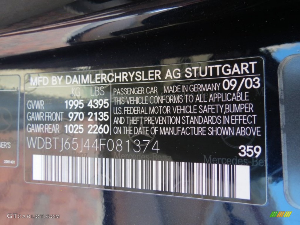 2004 CLK Color Code 359 for Capri Blue Metallic Photo #64334342