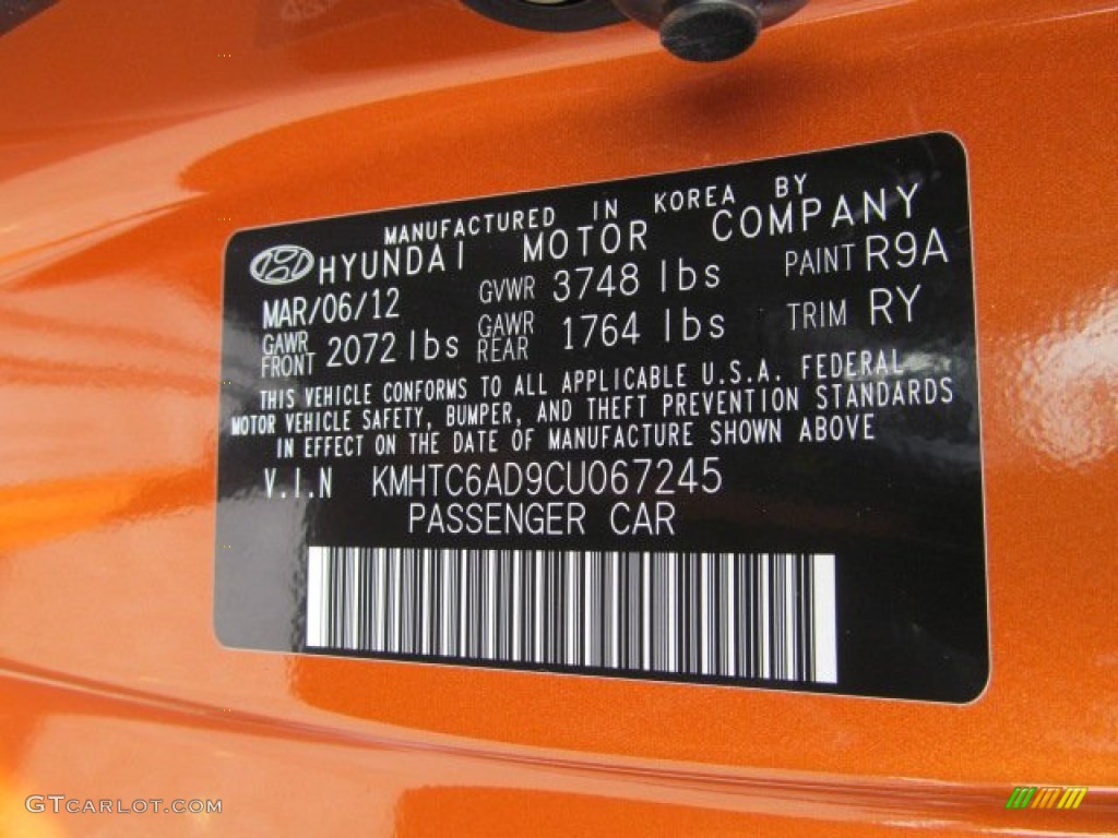 2012 Veloster Color Code R9A for Vitamin C Photo #64342151