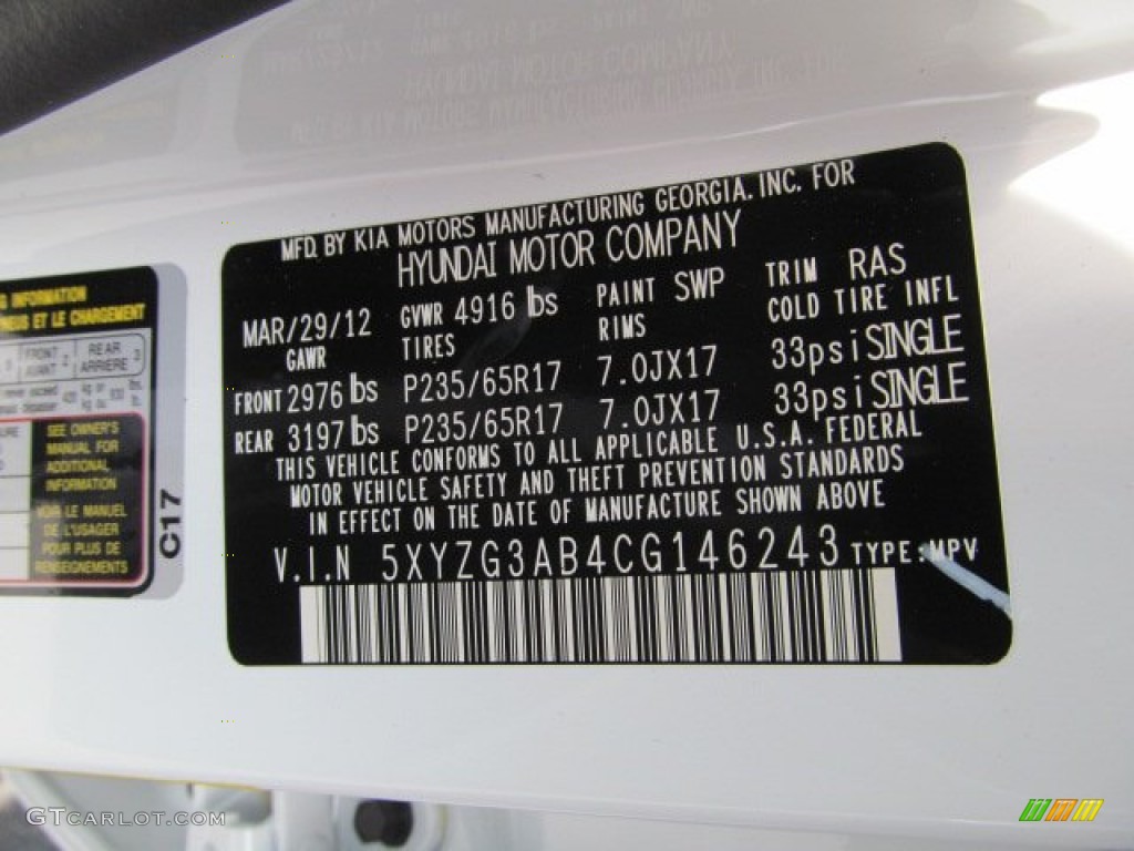 2012 Santa Fe Color Code SWP for Glacier White Photo #64343221