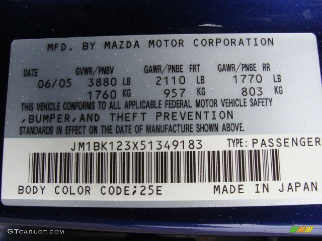 2005 MAZDA3 Color Code 25E for Strato Blue Mica Photo #64355567