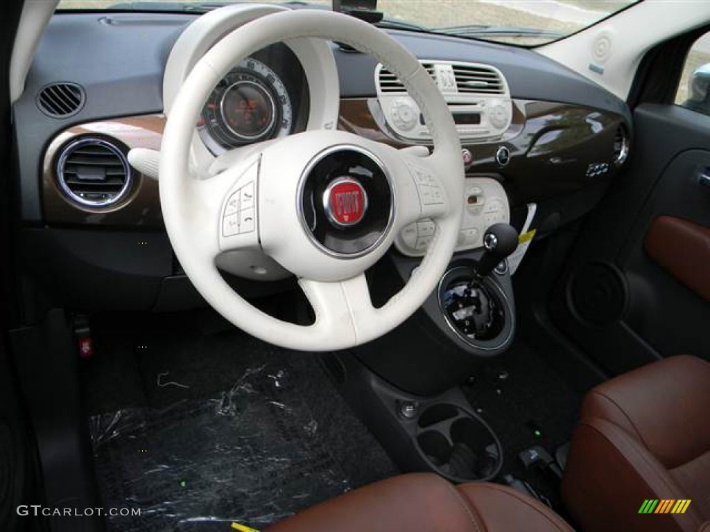 2012 Fiat 500 Lounge Pelle Marrone/Avorio (Brown/Ivory) Steering Wheel Photo #64363263