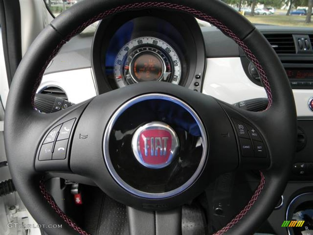 2012 Fiat 500 Lounge Pelle Nera/Nera (Black/Black) Steering Wheel Photo #64363592