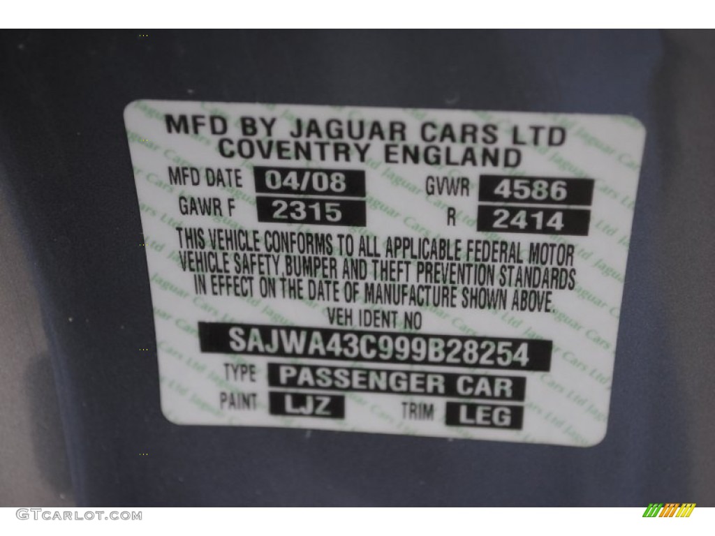 2009 Jaguar XK XKR Coupe Color Code Photos