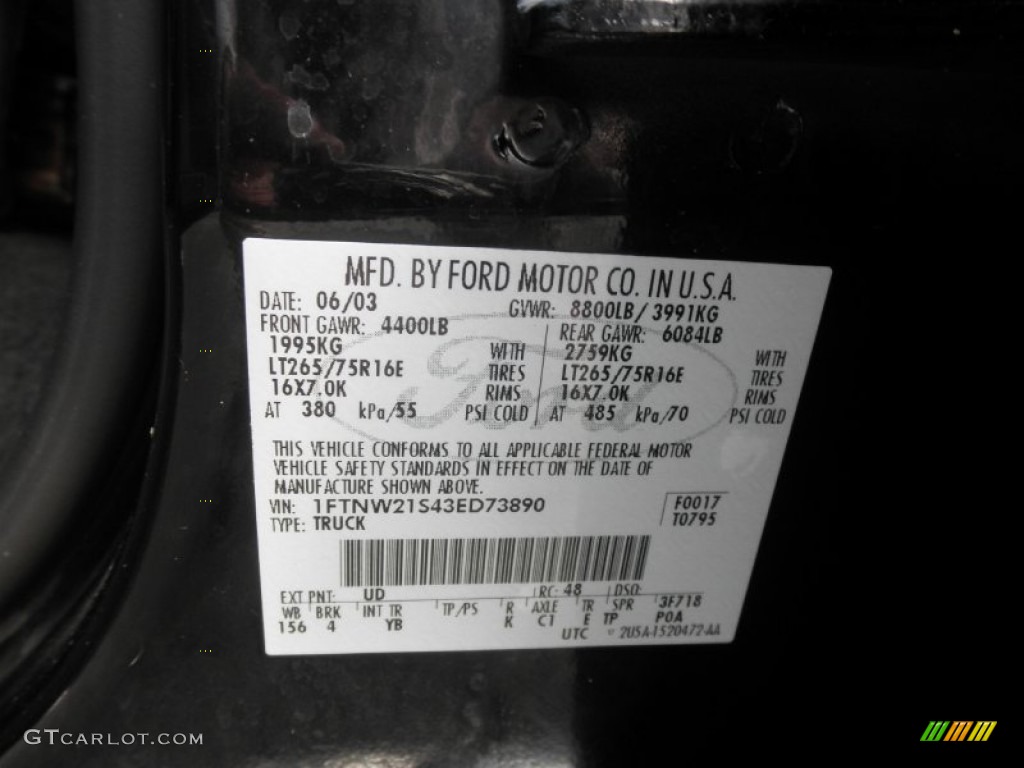 2003 F250 Super Duty Color Code UD for Black Photo #64373937