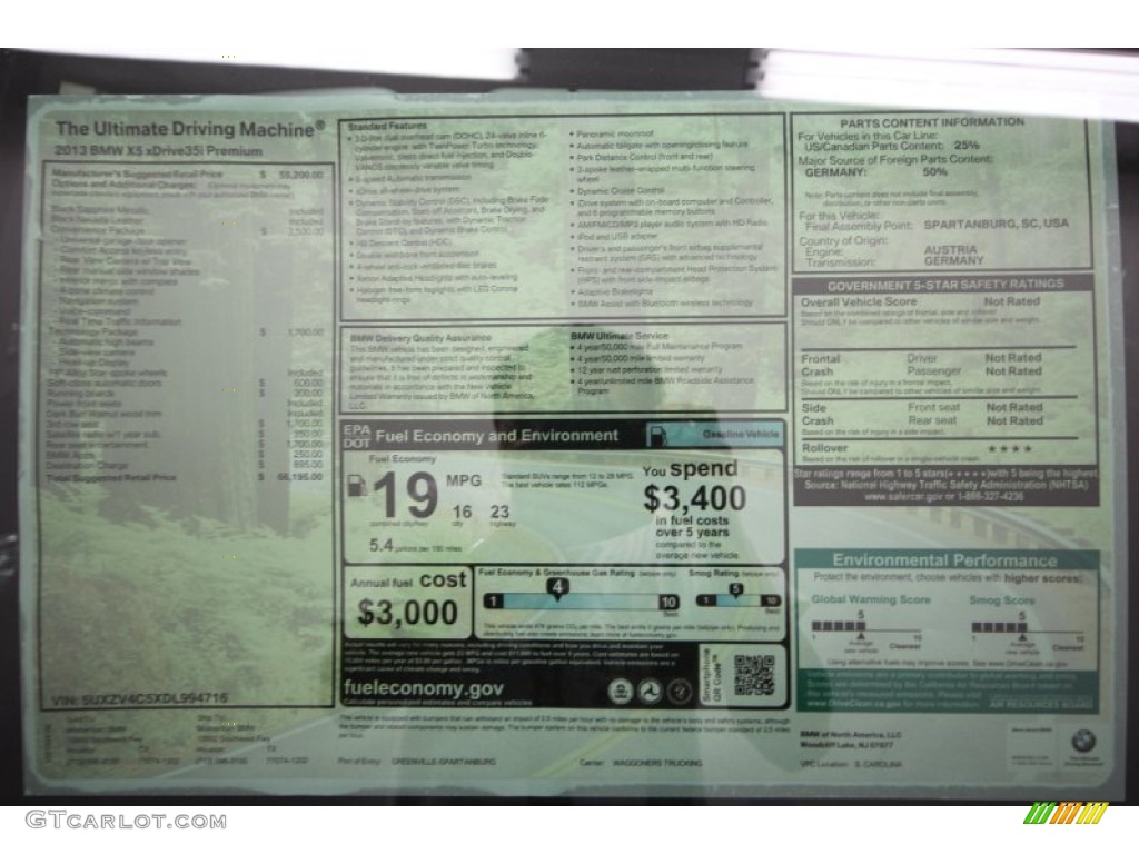 2013 BMW X5 xDrive 35i Premium Window Sticker Photo #64376552