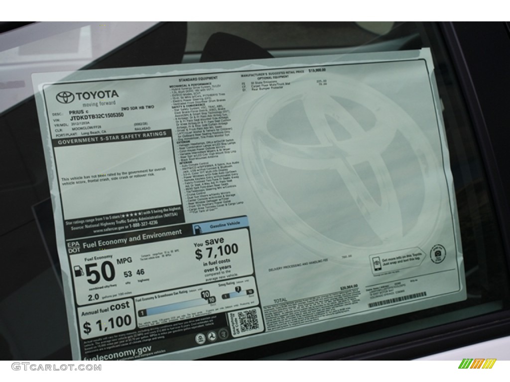 2012 Toyota Prius c Hybrid Two Window Sticker Photo #64387731
