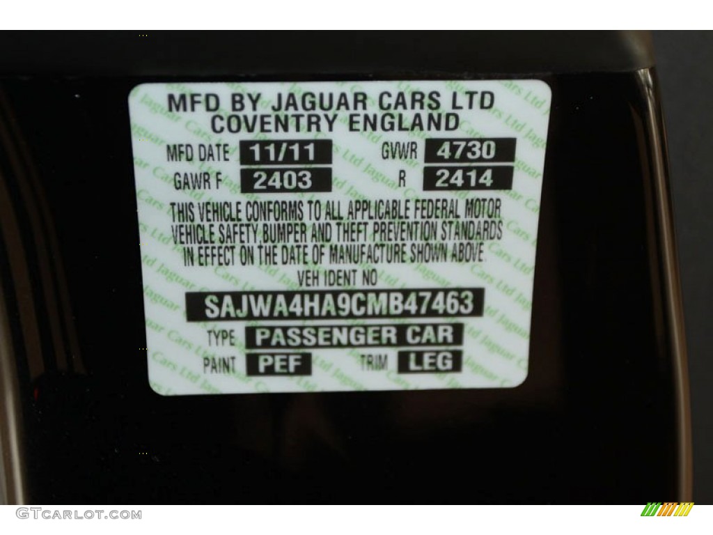 2012 XK Color Code PEF for Midnight Black Photo #64394538