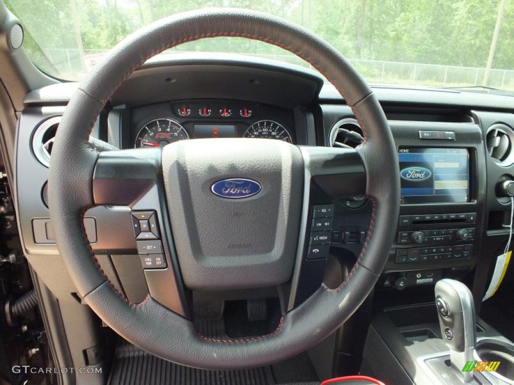 2012 Ford F150 FX4 SuperCrew 4x4 FX Sport Appearance Black/Red Steering Wheel Photo #64409260