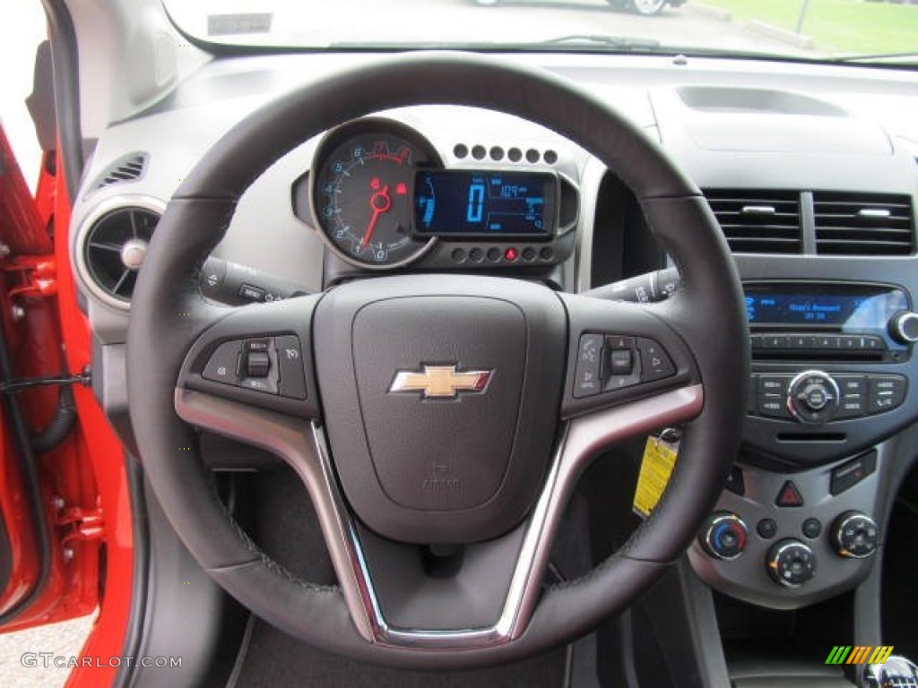 2012 Chevrolet Sonic LTZ Hatch Jet Black/Dark Titanium Steering Wheel Photo #64414397