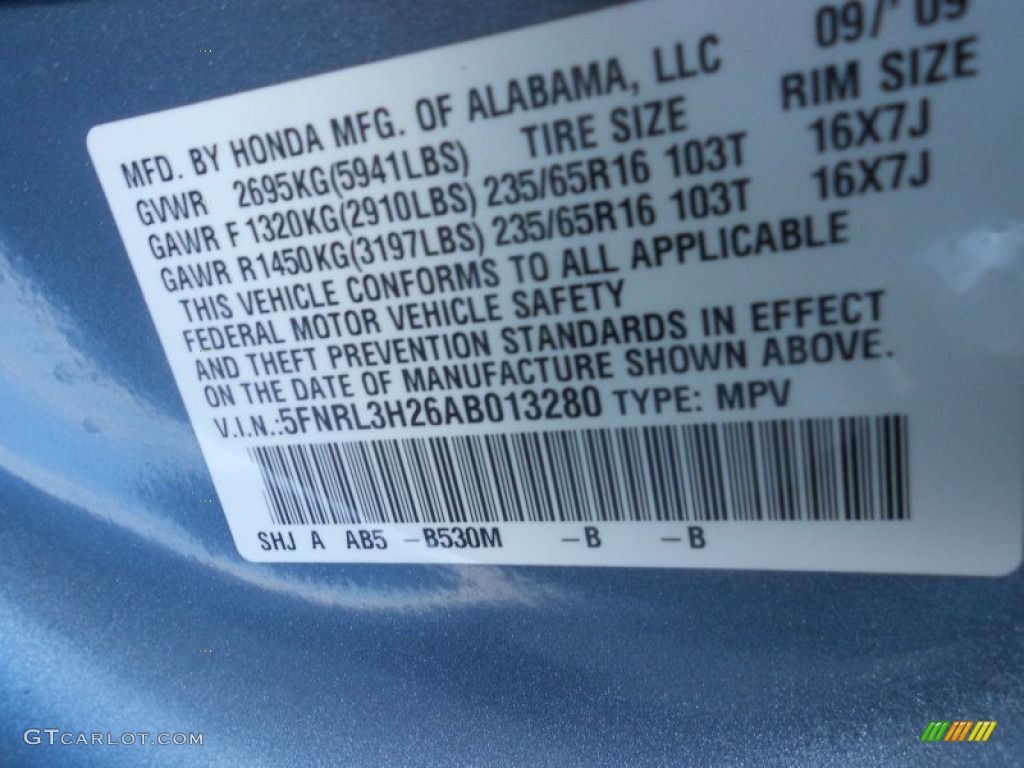 2010 Odyssey Color Code B530M for Ocean Mist Metallic Photo #64415471