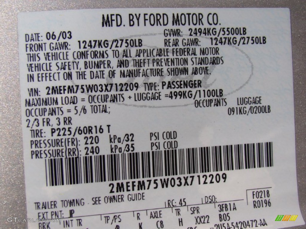 2003 Grand Marquis Color Code JP for Silver Birch Metallic Photo #64436922