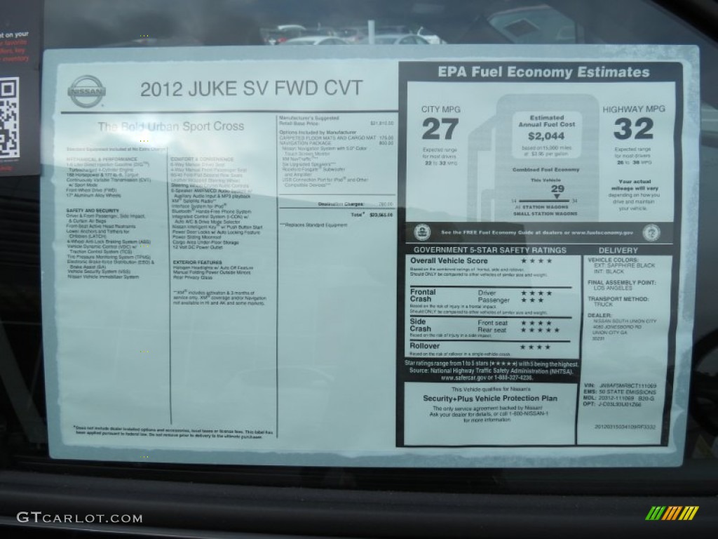 2012 Nissan Juke SV Window Sticker Photo #64440504