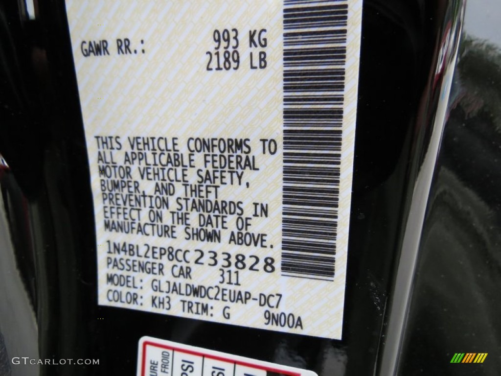 2012 Nissan Altima 3.5 SR Coupe Color Code Photos