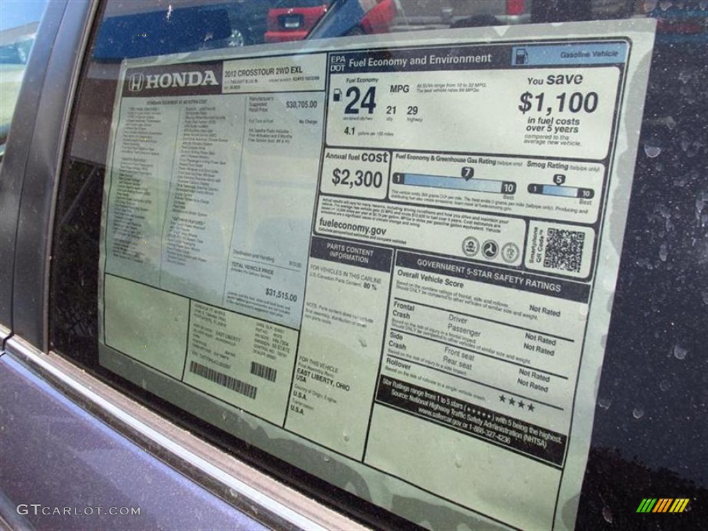 2012 Honda Accord Crosstour EX-L Window Sticker Photo #64444686