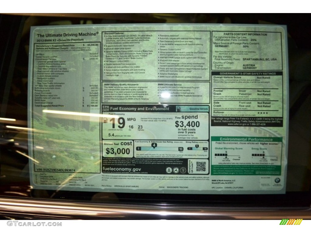 2013 BMW X5 xDrive 35i Premium Window Sticker Photo #64448329