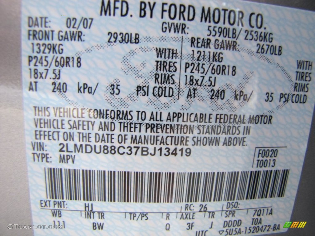 2007 MKX Color Code HJ for Pewter Metallic Photo #64448882