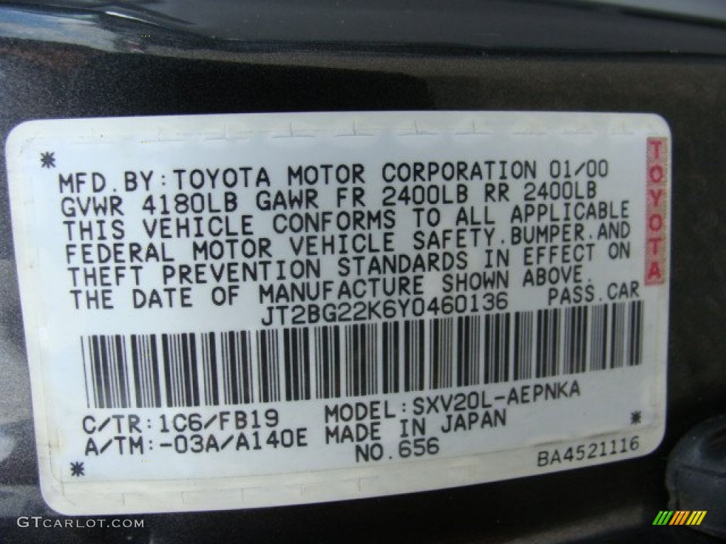 2000 Camry Color Code 1C6 for Graphite Gray Pearl Photo #64450373