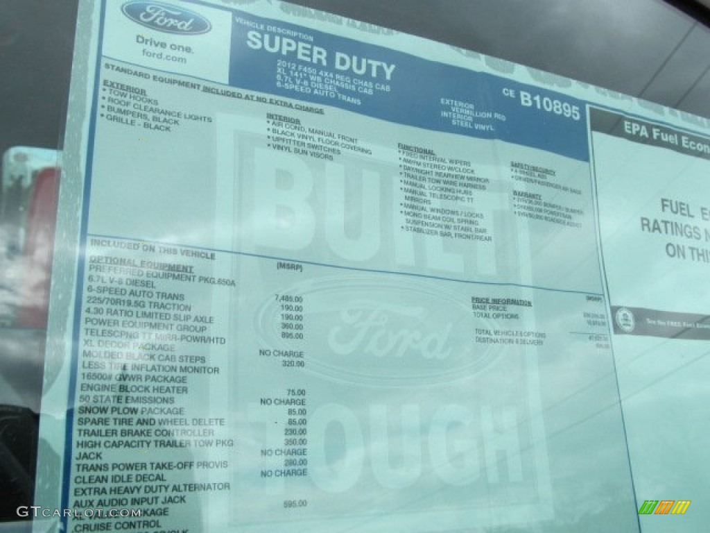 2012 Ford F450 Super Duty XL Regular Cab Chassis Window Sticker Photo #64454553